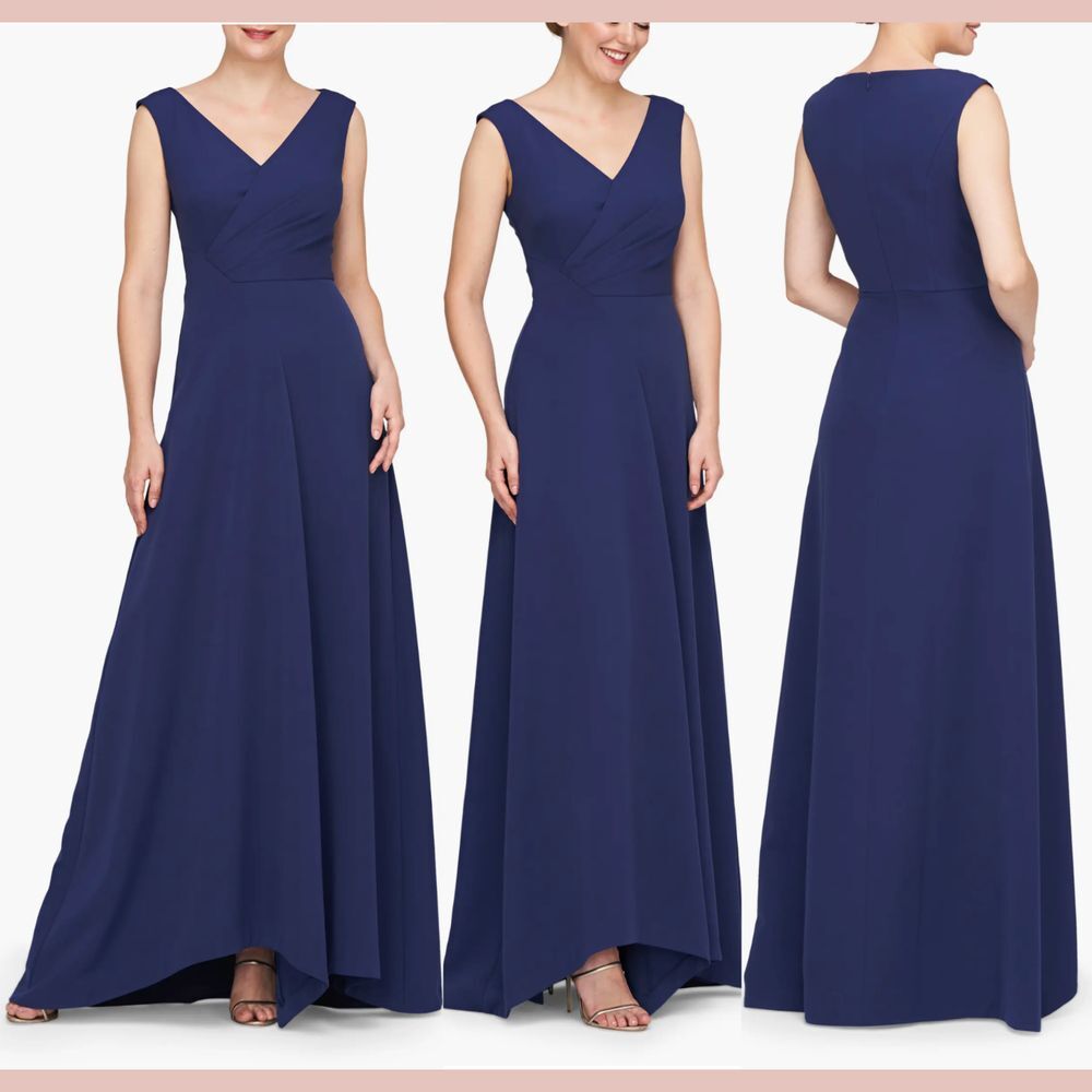 NEW $318 Kay Unger [ 6 ]‎ V Neck Sleeveless Yara A line Gown in Dark Indigo Blue